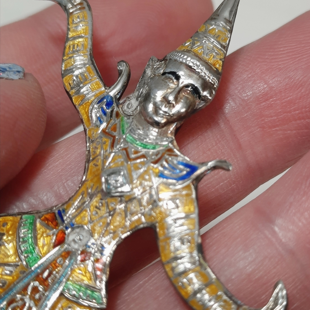 Vintage Sterling Silver Thailand Traditional Khon Dancer Brooch Pin - Picture 3 of 9